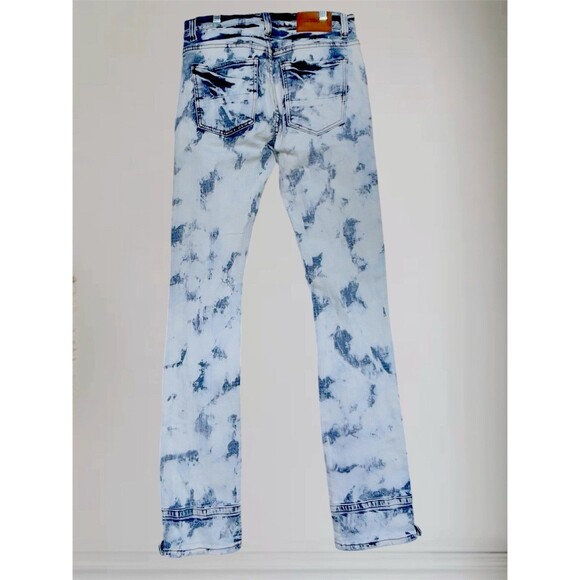Decibel Stacked With Gusset Jeans Patched Distressed Ice Wash Denim Men’s 30x35 - Picture 3 of 16